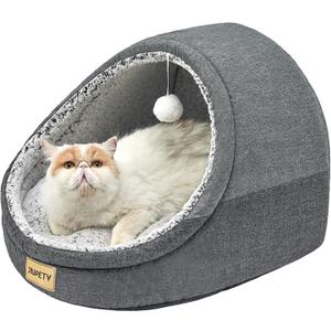 Jiupety Cute Cat Beds for Indoor Cats, Cat Cave Bed for Kittens, Burrowing Puppy Bed with Anti-Slip Bottom, Washable Removable Cushion, L(19"x17"x16"), Dark Gray