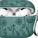Lerobo for AirPods Pro 2 Case Cover, Flower Engraved Case Compatible with Apple Airpod Pro Case 2nd / 1st Generation, Cute Soft Silicone Protection Cover for Wowen with Keychain Accessories,PineGreen