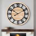 LEIKE 24 Inch Large Wall Clock - Rustic Wooden Silent Non-Ticking Wall Clock with Black Metal Frame, Vintage Farmhouse Decorative for Living Room, Bedroom, Kitchen - Arabic Numerals, Modern Design