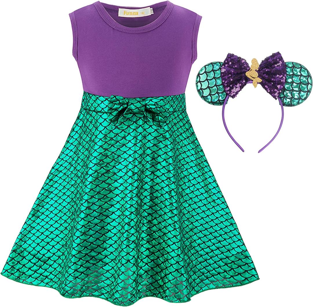 Funna Mermaid Costume for Girls Mommy and Me Princess Dress with Ears Headband (Adult X-Large, Purple)