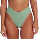 Geluboao Women's Bikini Bottom Sexy V Cut High Cut Swimsuit High Waisted Bathing Suit Bottoms, (Sage Green, Large)