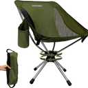 360 Swivel Folding Chair, Compact Portable Camping Chairs for Outdoor Travel Hunting Hiking Fishing Picnic, Lightweight 2.7LB with 305LBS Capacity, Foldable Lawn Chair, Green