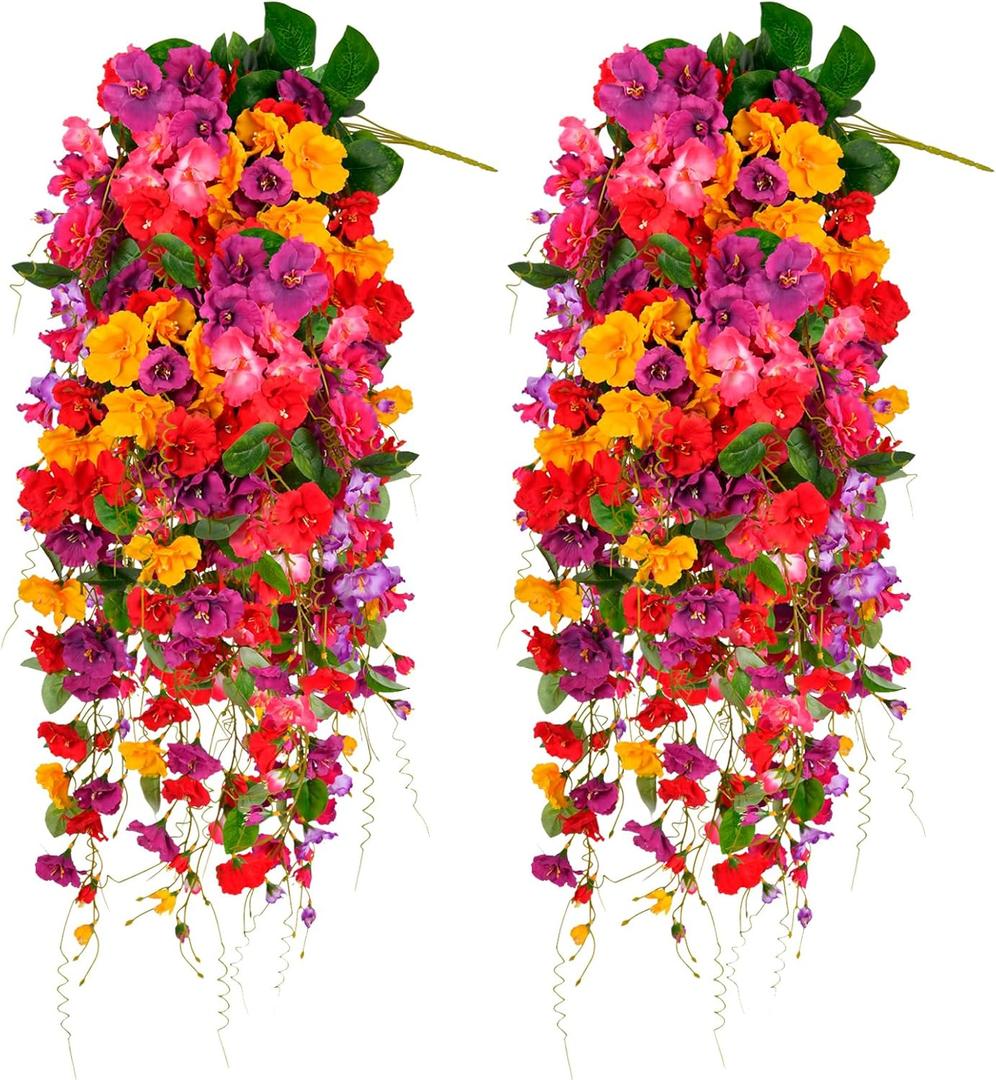 Artificial Flowers for Outdoors 3 Pack Fake Hanging Plants with Faux Hibiscus Flowers Summer Fall Decor UV Resistant Silk Leaves for Indoor Outdoor Front Door Porch Patio Planter Decor