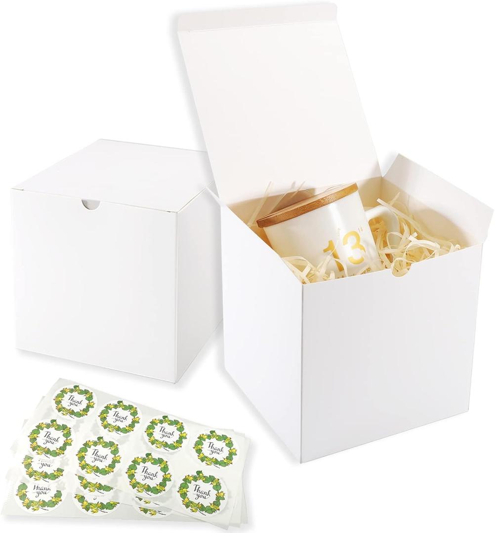 White Gift Boxes, 20 Pack 5x5x5 inch Small Gift Box with Lids for Wedding, Christmas, Ornaments, Valentine's, Bridesmaid Box for Gifts, Easy to Assemble Includes 24 Thank You Stickers