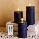 Navy Blue Flameless Candles, Real Wax Battery Operated Candles with Remote, Flat Top Flickering LED Pillar Candles for Home Party Wedding Holiday Decor, Set of 3 (H 4" 5" 6" x D3)