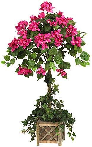 Nearly Natural 34in. Artificial Bougainvillea Topiary with Wood Box