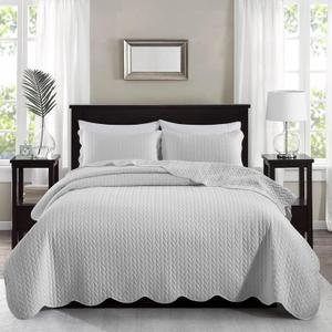MOONLIGHT20015 Bedspreads Quilts Queen Size Bedding Set (90" x 96") - 2 Pillow Shams (20" x 26"+ 2") - All Season Lightweight Reversible 3 Pcs Microfiber Coverlet Embossed Quilt Bedspreads (Silver)