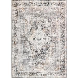 6x9 Washable Area Rug Gray Vintage Floral Print Nonslip Thin Foldable Carpet for Living Room Bedroom Kitchen and Bathroom Traditional Distressed Indoor Accent Rug