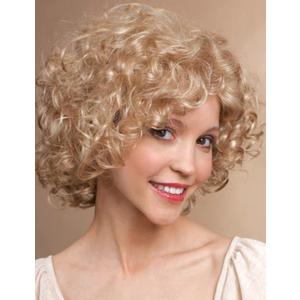 Short Blonde Curly Wig for Women with Bangs, Wigs Human Hair Full Bouncy Curly Hairstyle, Glueless Breathable Capless Lightweight Tangle Free Natural Look for Daily Use (blonde,12Inch)