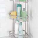 mDesign Metal 3-Tier Bathroom Corner Shower Shelf - Free Standing Vertical Unit Storage Shelves - for Organizing Soaps, Shampoos, Conditioner, Fash Face, Body Scrubs, Body Washes - 3 Baskets - Satin