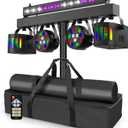 Telbum DJ Lights Stand for Parties - Professional 5in1 LED DJ Lighting System with Stand, DMX512, Sound Activated Stage Lights Package for Wedding Live Band Disco Club Gig Bar Booth Show Events