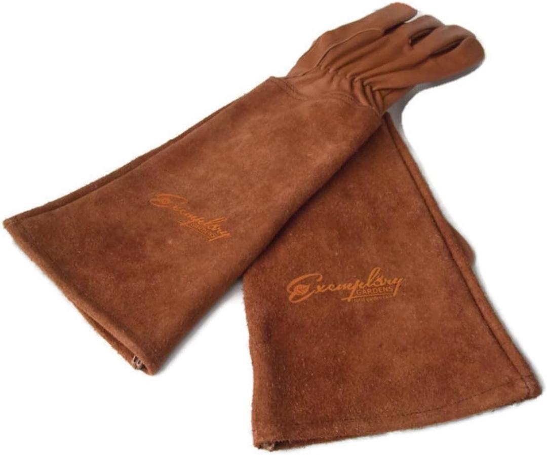 Rose Pruning Gloves for Men and Women - Thorn Proof Goatskin Leather Gardening Gloves with Gauntlet (Large, Brown) (Large (Pack of 1))