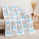 HunnmingRe Volleyball Blanket 50''x60'', Coquette Blue Bow Pink Soft Throw Blanket Volleyball Gifts for Girls Women Team Players Coach Unique Gifts for Sports Lovers