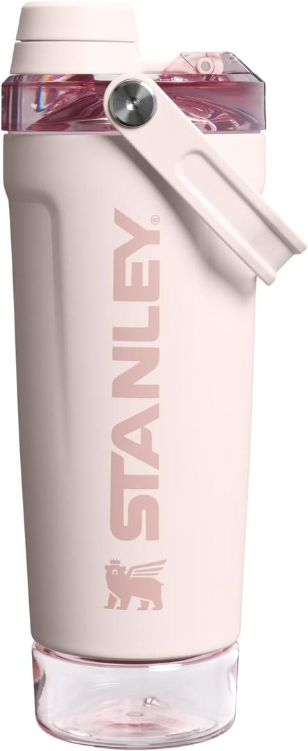 STANLEY Vitalize Shaker Bottle 20 oz | Leakproof Insulated Stainless Steel Shaker Cup | Base Storage and Twist On Fast Flow Lid | Protein Shakes and Pre Workout Powder | BPA-Free | Rose Quartz