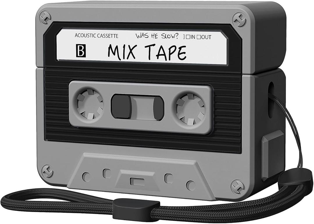 AirPods Pro 2 Case Cover, KOREDA Funny Cassette Tape Design Case for Airpods Pro 2nd Generation/1st Generation (2023/2022/2019), Cute Cartoon Fashion Silicone Protective Case for Women Men (Black)