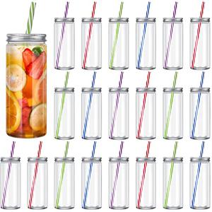 Irenare 16 Pcs 8 oz Mini Plastic Juice Bottles with Airtight Lids and Straws Clear Mason Jars Drinking Bottle Bulk for Smoothies Juices Shakes Beverage Cups Containers, Bottles and Straws