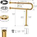 ZUEXT 31.5 Inch Gold Wall to Floor Knurled Toilet Grab Bar w/Paper Holder