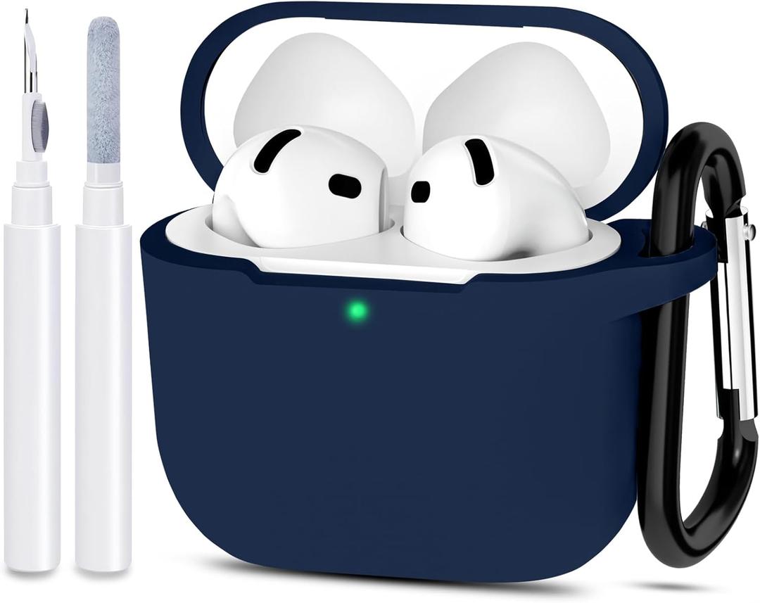 ATUAT Compatible with AirPods 4 Case Cover, Protective Silicone Skin Accessories with Keychain for Women Men for Apple AirPods 4th Generation Case(2024), Front LED VisibleMidnight Blue