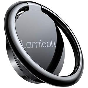 Lamicall Cell Phone Ring Holder Stand - Phone Finger Gip Kickstand, 360° Rotation Polished Metal Grip for Magnetic Car Mount, Fit for iPhone 17/16/15/14 Pro Max Air, Android Smartphone Accessories, Black