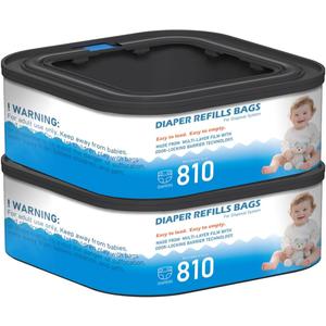 2 Packs Jumbo Square Refills Disposal Bags Refill Compatible with Diaper Genie Compact, Select Pails and Classic Version Pails, Hold Up to 810 Newborn-Sized Diapers Per Refill