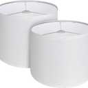 White Lamp Shades Set of 2, Medium Fabric Lampshades, 13" x 13" x 10" Drum Lamp Shade for Table Lamp, Floor Lamp, Pendant Light, Assembly Required Replacement Lamp Cover, White Linen