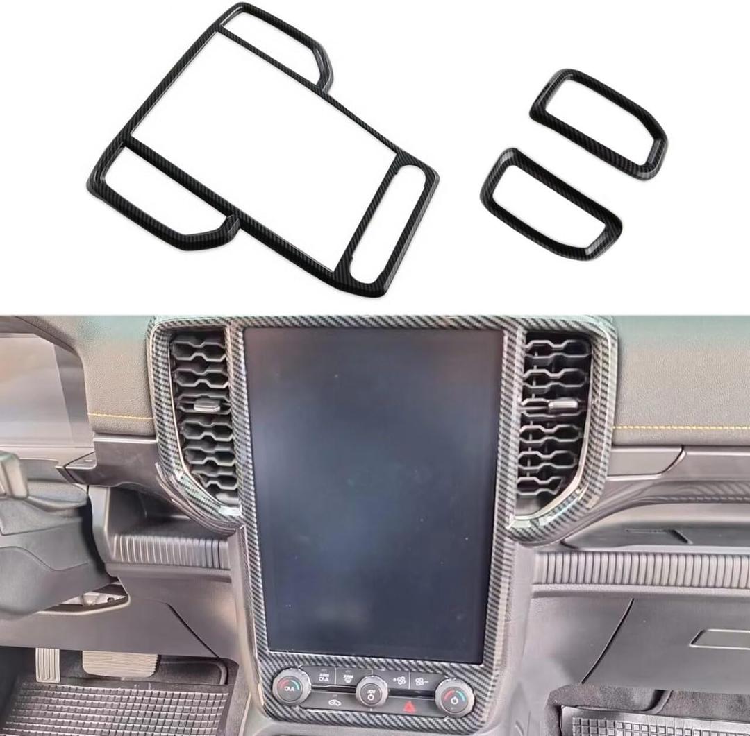 Korlot Carbon Fiber Style Center Console Navigation Panel Dashboard Air Vent Cover Trim Accessories for 2024-2026 Ford Ranger (for 12.1 inch Screen)