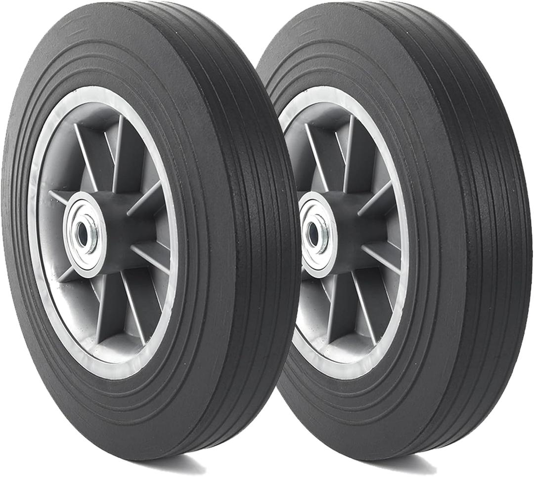 AR-PRO (2-Pack 10'' x 2'' Flat Free Solid Rubber Tire and Wheel, 3/4" & 5/8" & 1/2" Axles Bore Hole with 2.23" Offset Hub, Replacement 10 Inche Wheel for Dolly Hand Trucks and Wheelbarrows