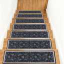 Vintage Boho Stair Treads Non Slip Carpet Stair Treads for Wooden Steps Indoor 15PCS 30"x8" Stair Runner TPR Backing Mats Safety Staircase Step Treads for Elders Kids Dogs Black