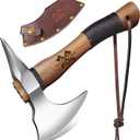 Grumpy Bear 11" Survival Axe Camping Hatchet  Forged High Carbon Steel Blade with Walnut Wood Handle  Shock-Absorbing, Anti-Slip Grip  Ideal for Bushcraft, Wood Splitting & Outdoor Adventures (Silver-Short-Plus)