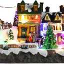 Vipush Christmas Village House Decorations Resin Village in Winter Home Decor Indoor Building Figurines Revolving Train with LED Light and 8 Christmas Music for Kids (Skating)