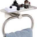 Hand Towel Ring with Shelf, 304 Stainless Steel Hand Towel Holder, Heavy Duty Bath Accessories, Wall Mounted Towel Hanger for Bathroom Kitchen (Brushed Nickel)