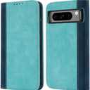 Havaya for Google Pixel 8 Pro Case Wallet with Card Holder Flip Cover with Credit Card Slots -Light Blue & Dark Blue