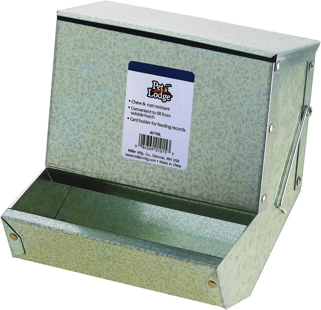 LITTLE GIANT Steel Small Animal Feeder with Lid - Pet Lodge - Small Animal Feed Box, Hold Several Days Worth of Feed, Great for Rabbits, Ferrets and Other Small Animals (7 Inch) 