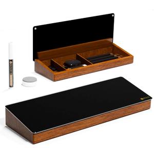 Desktop Black Glass Dry Erase Board with Wood Organizers for Small Office Supplies, Desk Whiteboard with Drawer for Home Office Cubicle, Accessories Included, Yeoux