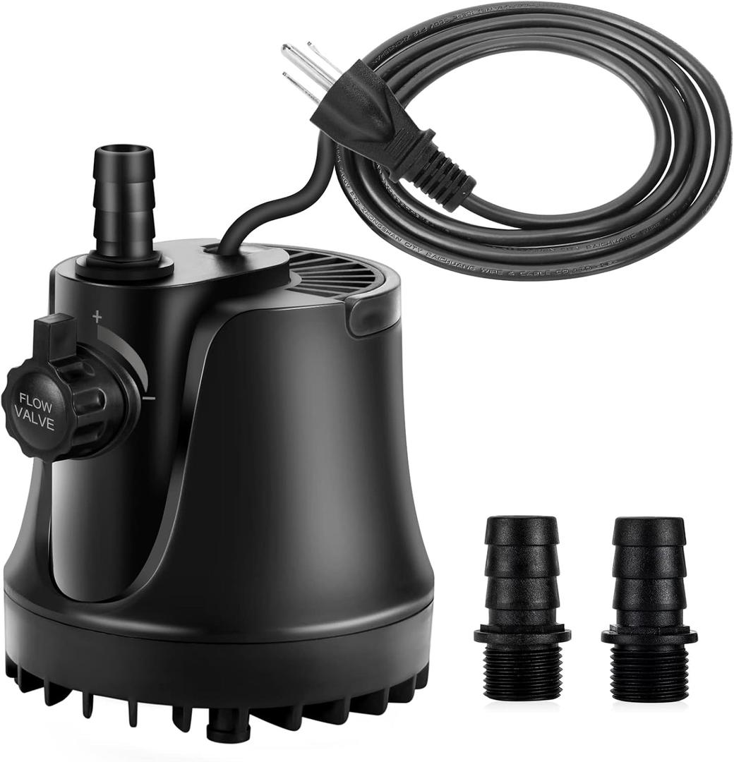 AQQA 265-800 GPH Submersible Aquarium Water Pump with Adjustable Switch, Water Removal and Drainage Sump Cleaning Pump with 2 Nozzles for Aquarium, Pond, Fish Tank, Hydroponics, Backyard (25W 400GPH)