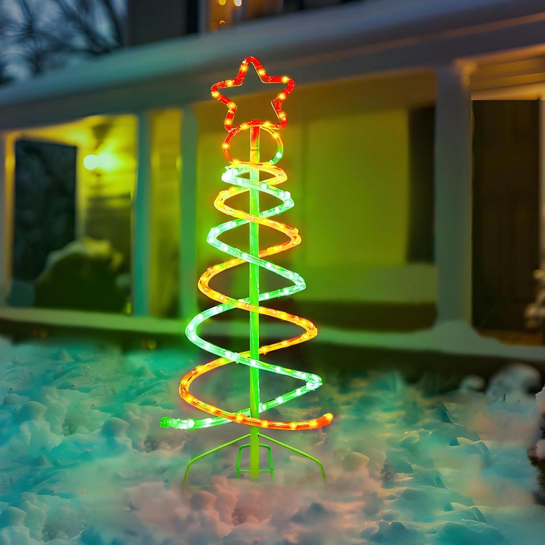 Christmas LED Spiral Tree Lights 3ft, Green and Red Dual Spiral Tree Light Outdoor Indoor Holiday Decor, 8 Dynamic Lighting Effect ETL Listed Lighted Artificial Tree for Garden Pathway Bedroom, 92LEDs