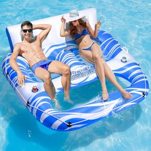 Inflatable Pool Floats Adults, Large Pool Lounger Chair Floaties with Cup Holders Backrest Footrest, Tanning Water Float for Swimming Pool Lake River Sea, Pool Raft Carry 300lb Adults