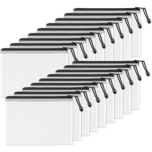 SUNEE Plastic Mesh Zipper Pouch 7.8x10.8 in (Black, 18 Packs),Extra Large Water-Resistant Zip Bag for School Office Supplies, Puzzles & Games Organizing Storage