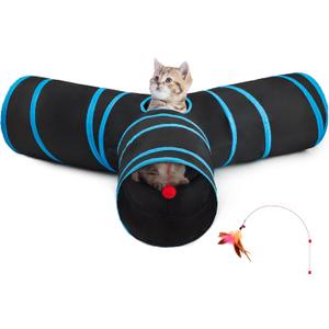 Tempcore 3-Way Collapsible Cat Tube Toys, Indoor Cat Tunnels with Peek Hole Toy Ball, Large Size