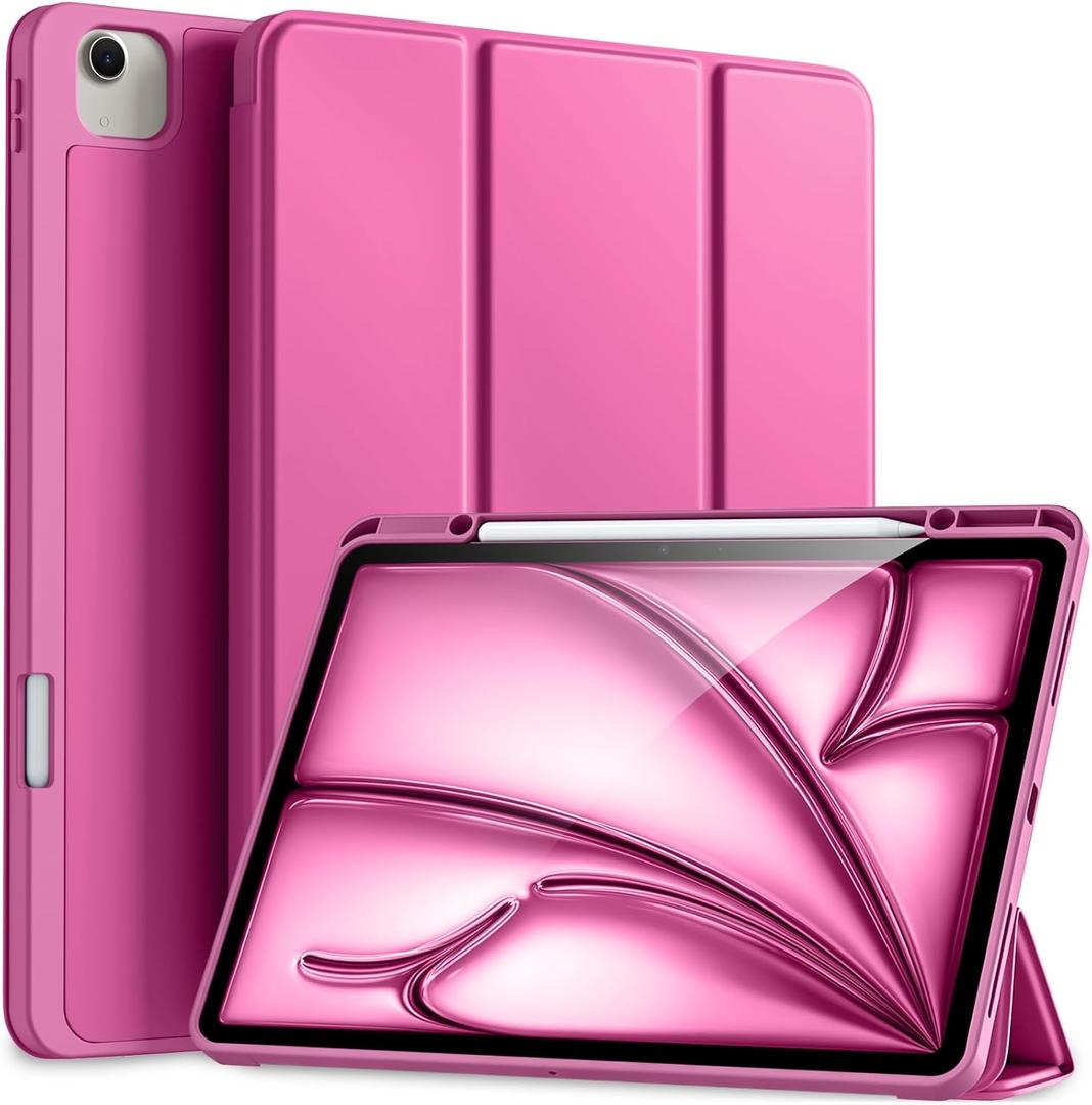 Akkerds Compatible for iPad Air 13 Inch Case (M4/M3/M2) 2026/2025/2024 with Pencil Holder, Trifold Stand Protective Cover/Soft TPU Back for iPad Air 13 Case, Supports Touch ID, Auto Wake/Sleep, Rose
