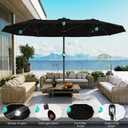 AreShark 13 FT Patio Umbrella with Solar Lights, Double-Sided Outdoor Table Umbrellas with Crank, Large Rectangular Market Umbrella for Porch, Lawn, Pool, Backyard, Black