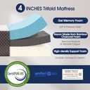 4 Inch Single Bed Foldable Mattress with Storage Bag, Tri Folding Memory Foam Mattress Topper Portable Floor Guest Camping Bed with Storage Bag, Breathable & Washable Removable Cover (Single (25 x 75 inch))