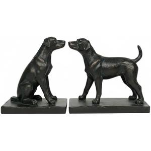 Comfy Hour 9.1" Black Labrador Retriever Figurine Style Bookends, Rustic Antique Vintage Dog Statue Home Decor, Heavy Duty Animal Book Stoppers Duo