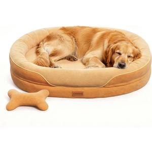 CWAWZ XL Orthopedic Dog Bed, Extra Large Dog Bed, Dog Sofa for Large Sized Dogs with Full-Surround Bolsters, Dual-Sided Dog Cooling Bed with Memory Foam, Washable Pet Sofa with Nonslip Bottom, Brown