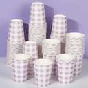 120pcs 9oz Gingham Party Paper Drinking Cups, Purple Disposable Plaid Paper Cups Checkered Cups for Wedding Birthday Decoration Fiesta Baby Shower Picnic