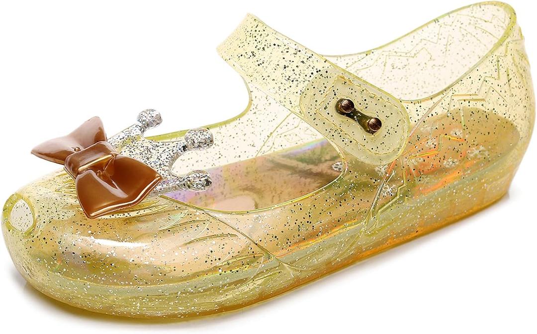 OMGard Girls Jelly Shoes Size 12, Princess Dress Up Flat Sandals Toddler Summer Cute Little Kids Clear Glitter Mary Jane