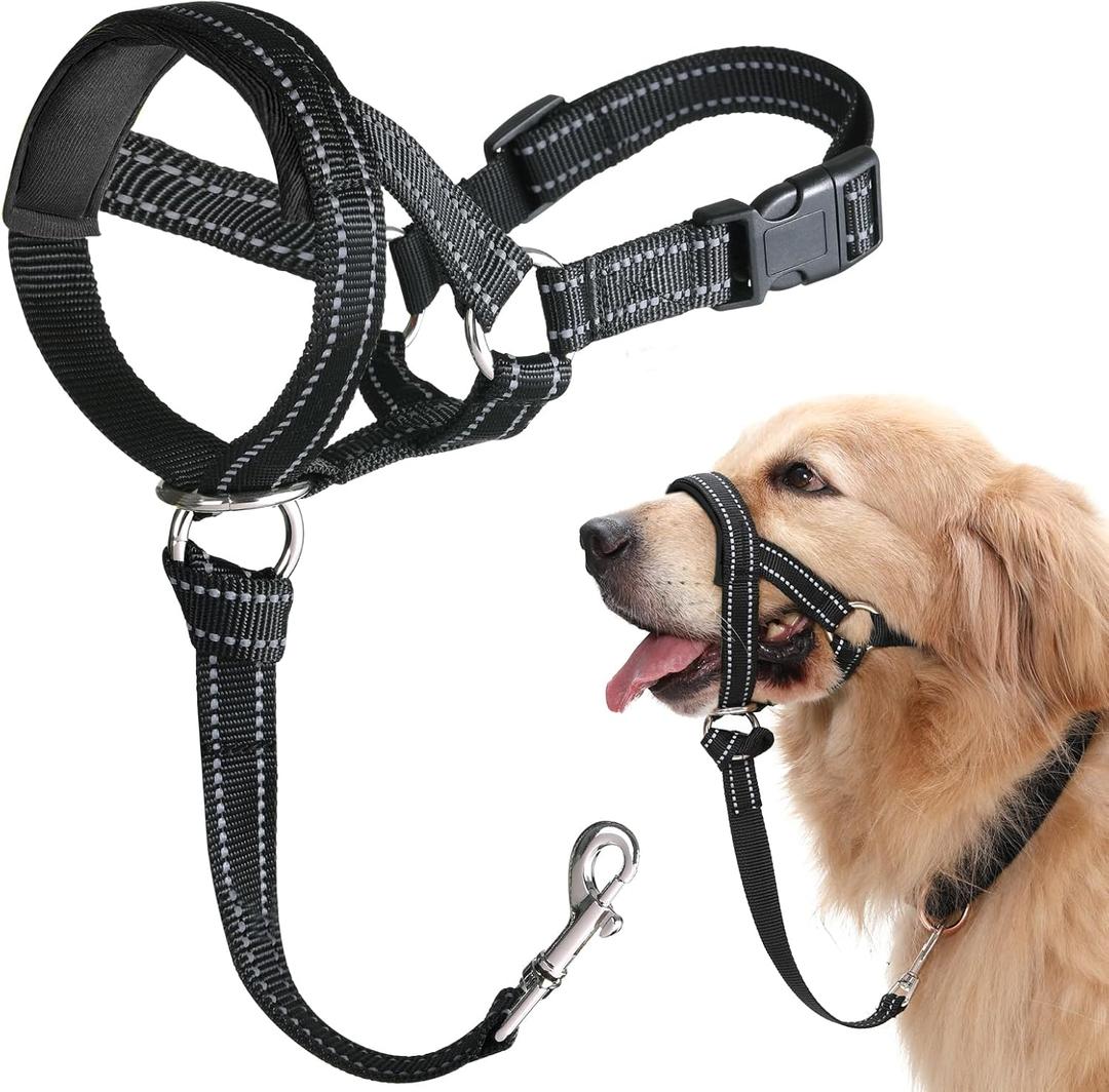BARKLESS Dog Head Collar, No Pull Head Halter with Soft Padding, Reflective Soft Padded Snout Harness for Small and Medium Dogs (S (Snout Cir: 7"-10"), Black)