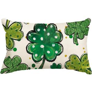 AVOIN colorlife St Patricks Day Lucky Clover Polka Dot Throw Pillow Cover, 12 x 20 Inch Shamrock Cushion Case Decoration for Sofa Couch, Green