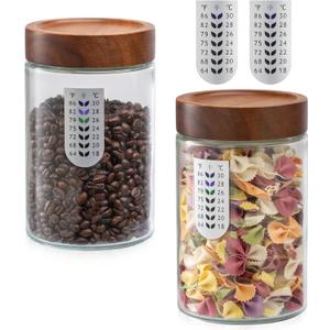 Angadona Glass Jar With Airtight Wood Lid, 33oz Wide Mouth Glass Canister pantry storage containers Kitchen Jar for Coffee,Sugar,Cookie,Nuts,spaghetti,Flour and Candy (2 pack)