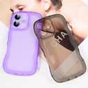 Compatible with iPhone 16 Case 6.1" 2024, Cute Kawaii Curly Wave Frame Shape Soft Silicone Shockproof Protective Phone Cover for Women Girls, Clear/Black